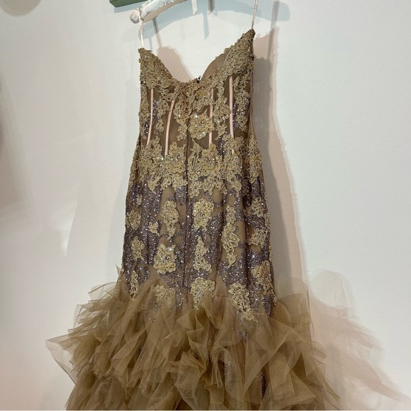 JOVANI PROM 6534 Strapless beaded glitter champagne & toffee gown size 8 - Picture 13 of 16